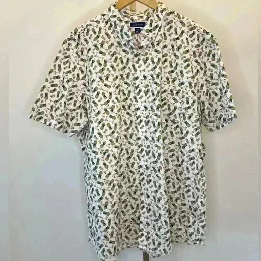 Club Room Men's 2XL Pineapple + Cocktails Print Short Sleeve Button-Up Shirt